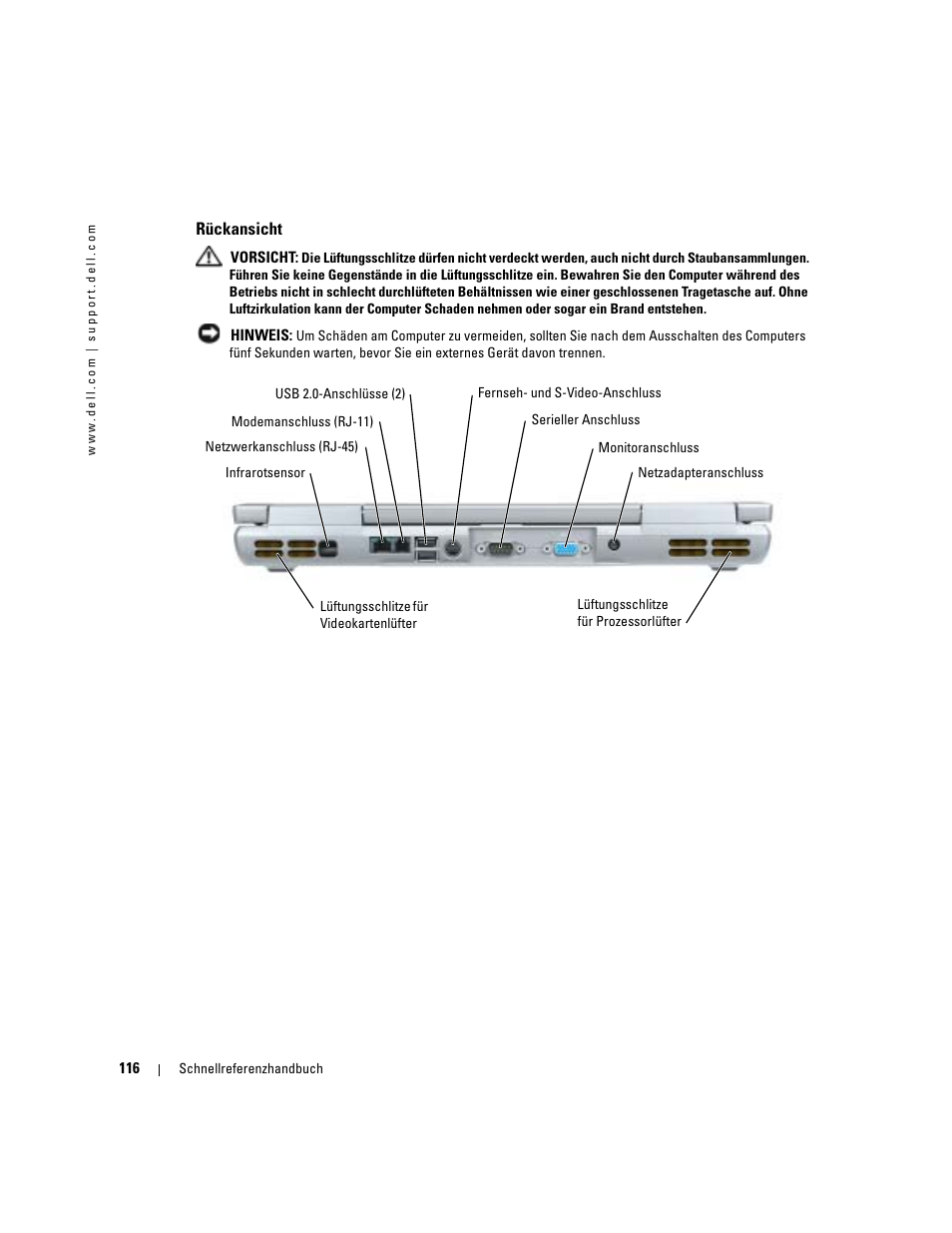 Rückansicht | Dell Precision M70 User Manual | Page 116 / 182