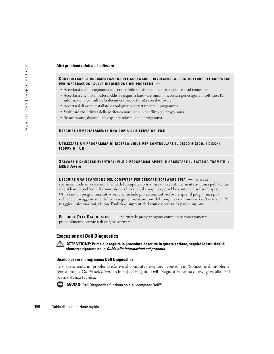 Esecuzione di dell diagnostics | Dell Precision M70 User Manual | Page 150 / 182