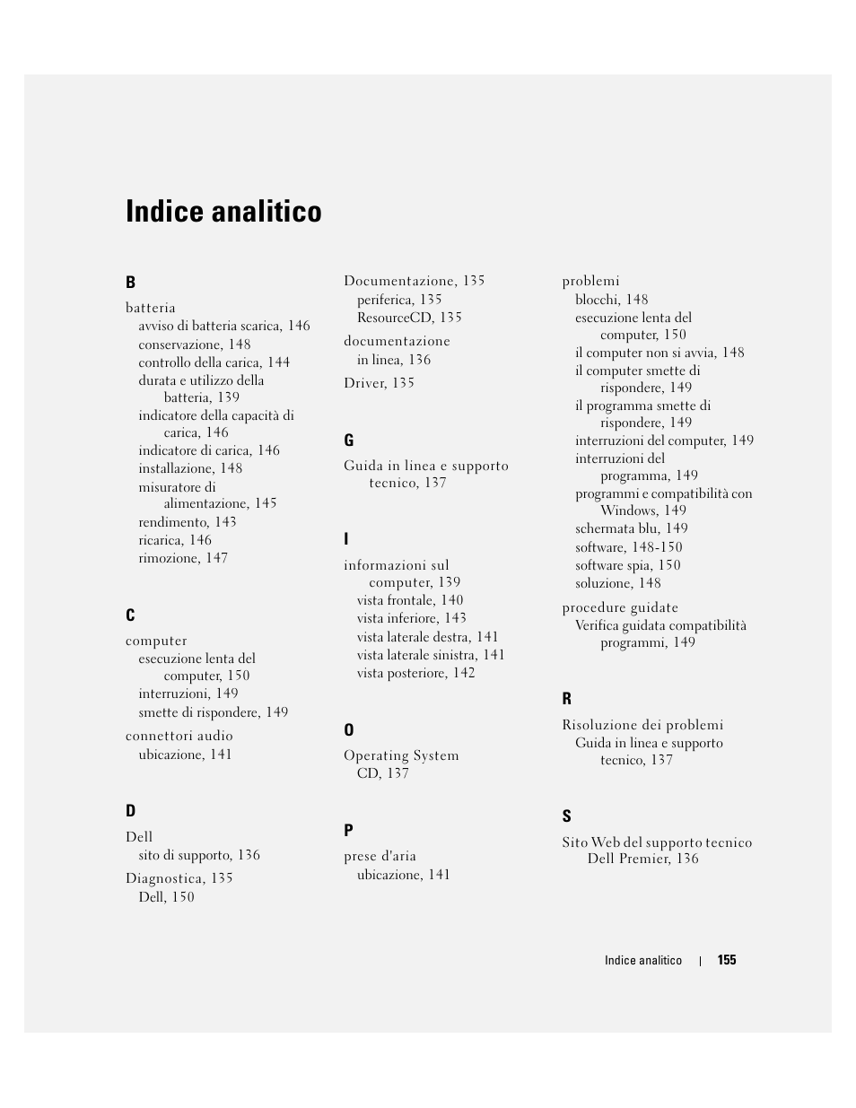 Indice analitico | Dell Precision M70 User Manual | Page 155 / 182