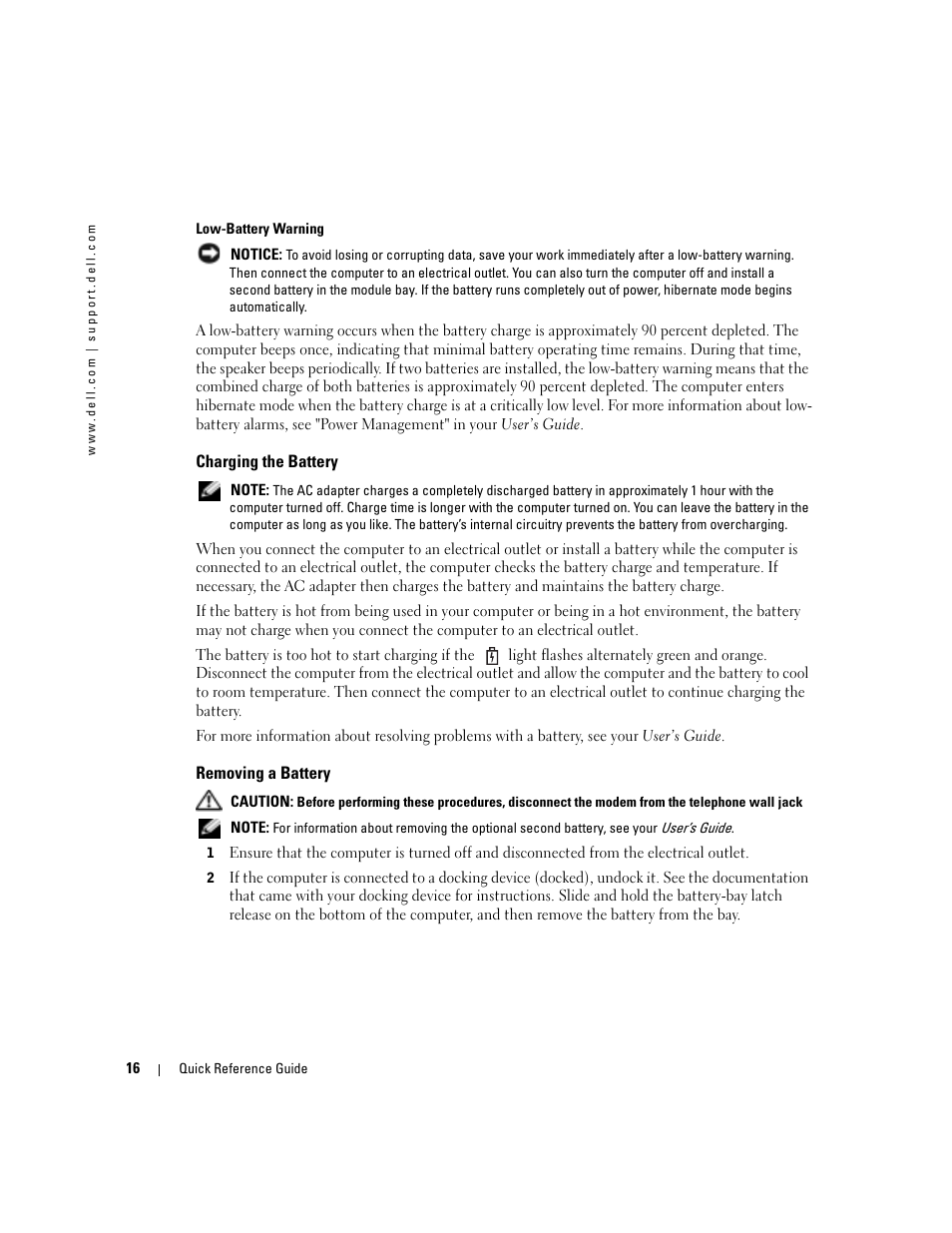 Charging the battery, Removing a battery | Dell Precision M70 User Manual | Page 16 / 182