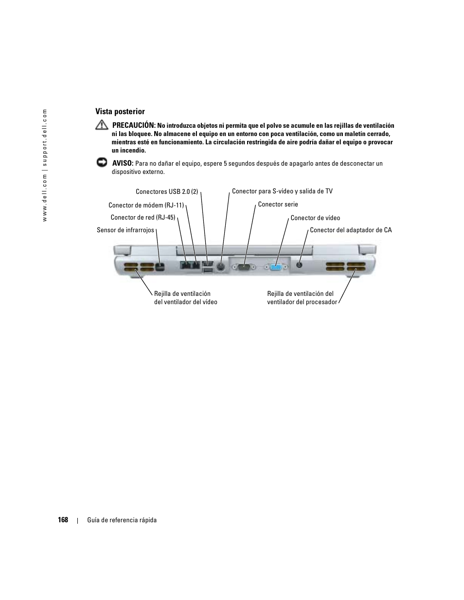 Vista posterior | Dell Precision M70 User Manual | Page 168 / 182
