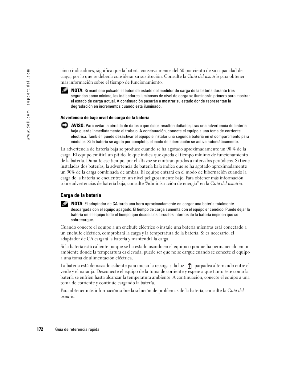 Carga de la batería | Dell Precision M70 User Manual | Page 172 / 182