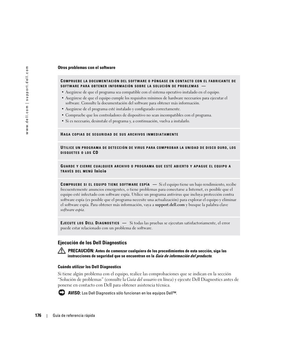 Ejecución de los dell diagnostics | Dell Precision M70 User Manual | Page 176 / 182