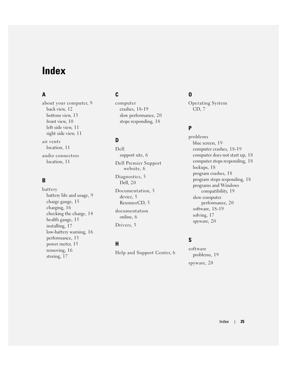Index | Dell Precision M70 User Manual | Page 25 / 182