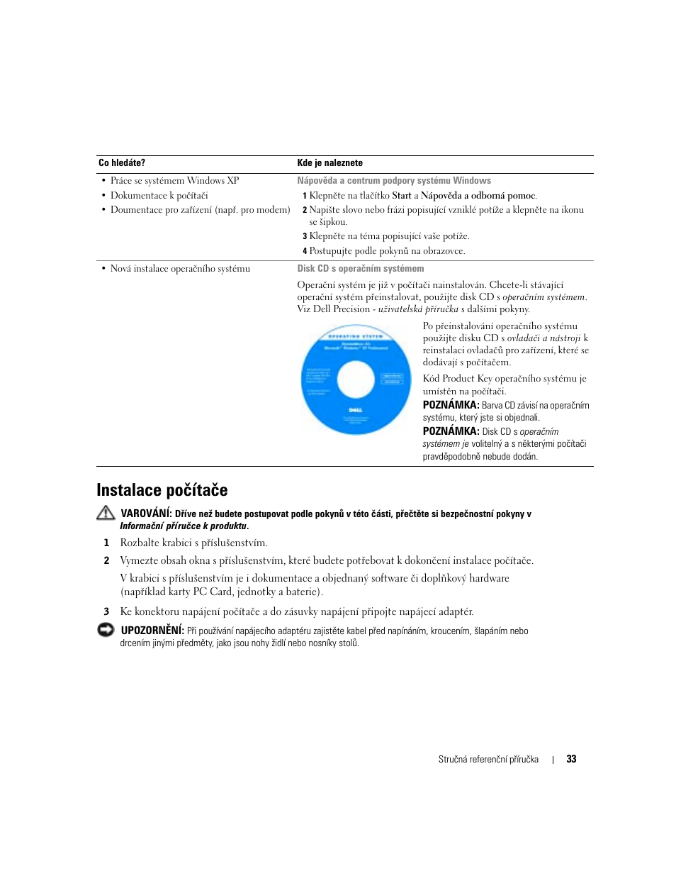 Instalace počítače | Dell Precision M70 User Manual | Page 33 / 182