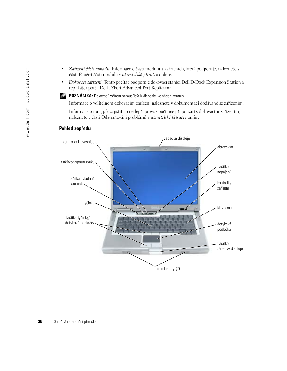 Pohled zepředu | Dell Precision M70 User Manual | Page 36 / 182