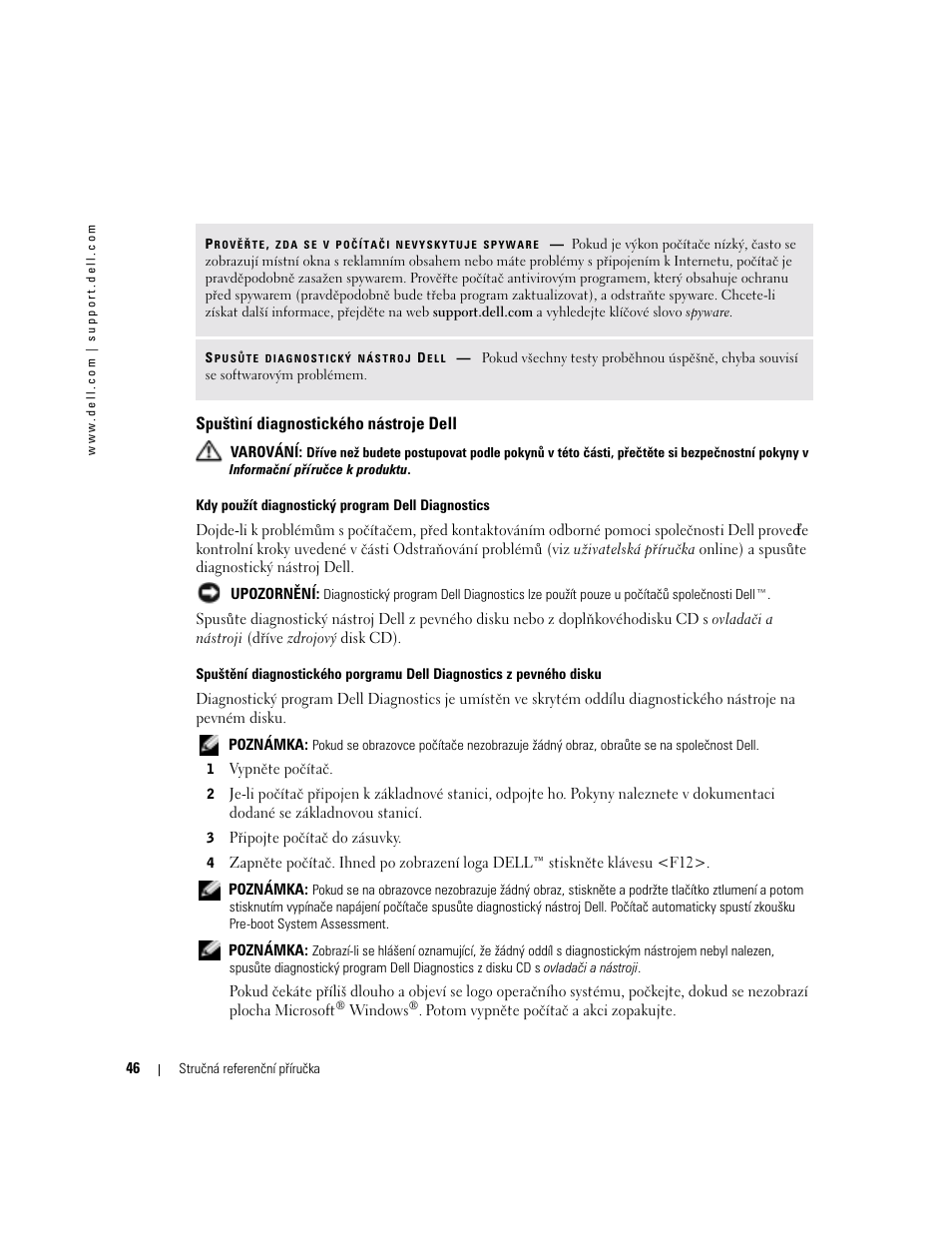 Spuštìní diagnostického nástroje dell, Spuštění diagnostického nástroje dell | Dell Precision M70 User Manual | Page 46 / 182