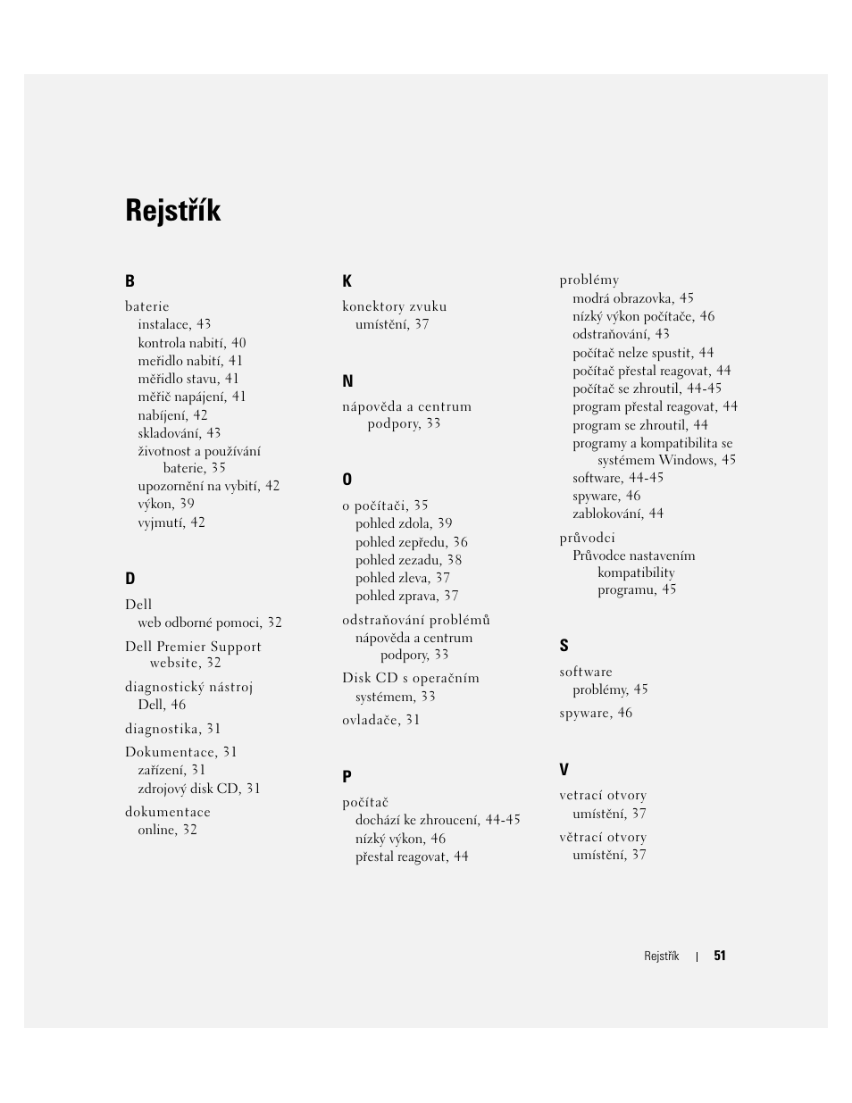 Rejstřík | Dell Precision M70 User Manual | Page 51 / 182