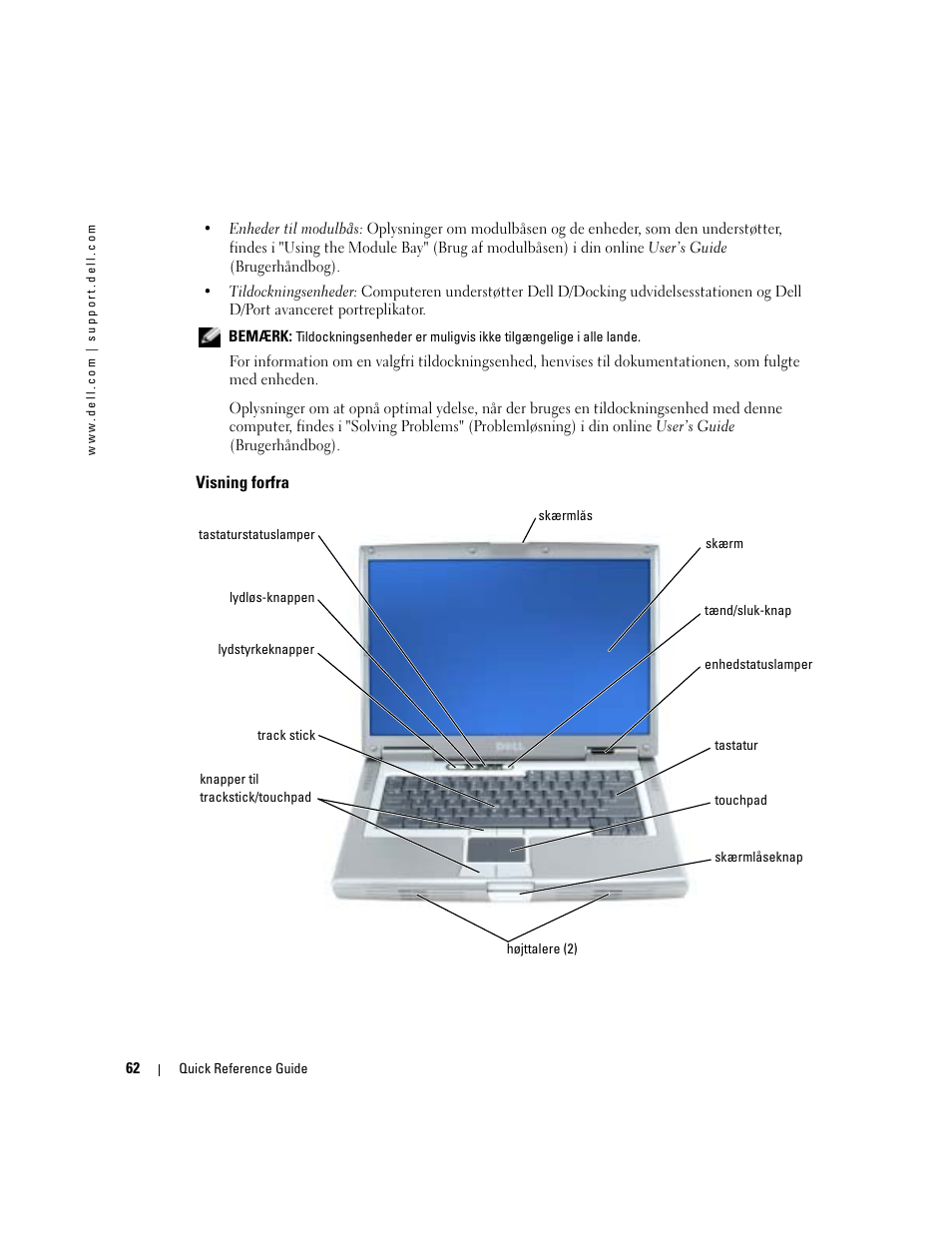 Visning forfra | Dell Precision M70 User Manual | Page 62 / 182