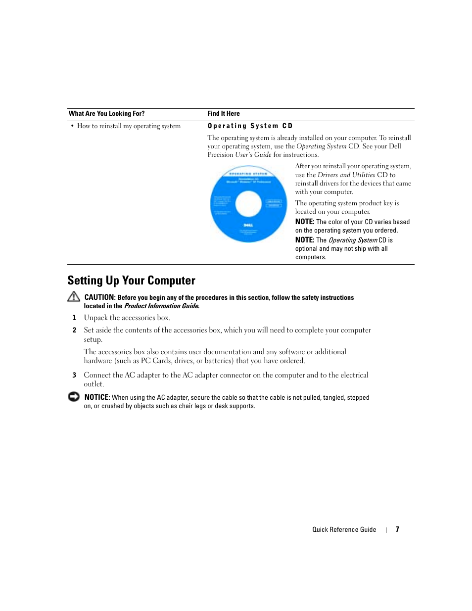 Setting up your computer | Dell Precision M70 User Manual | Page 7 / 182