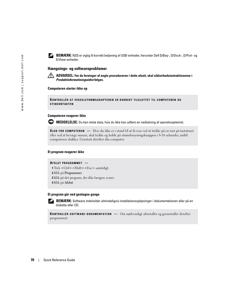 Hængnings- og softwareproblemer | Dell Precision M70 User Manual | Page 70 / 182