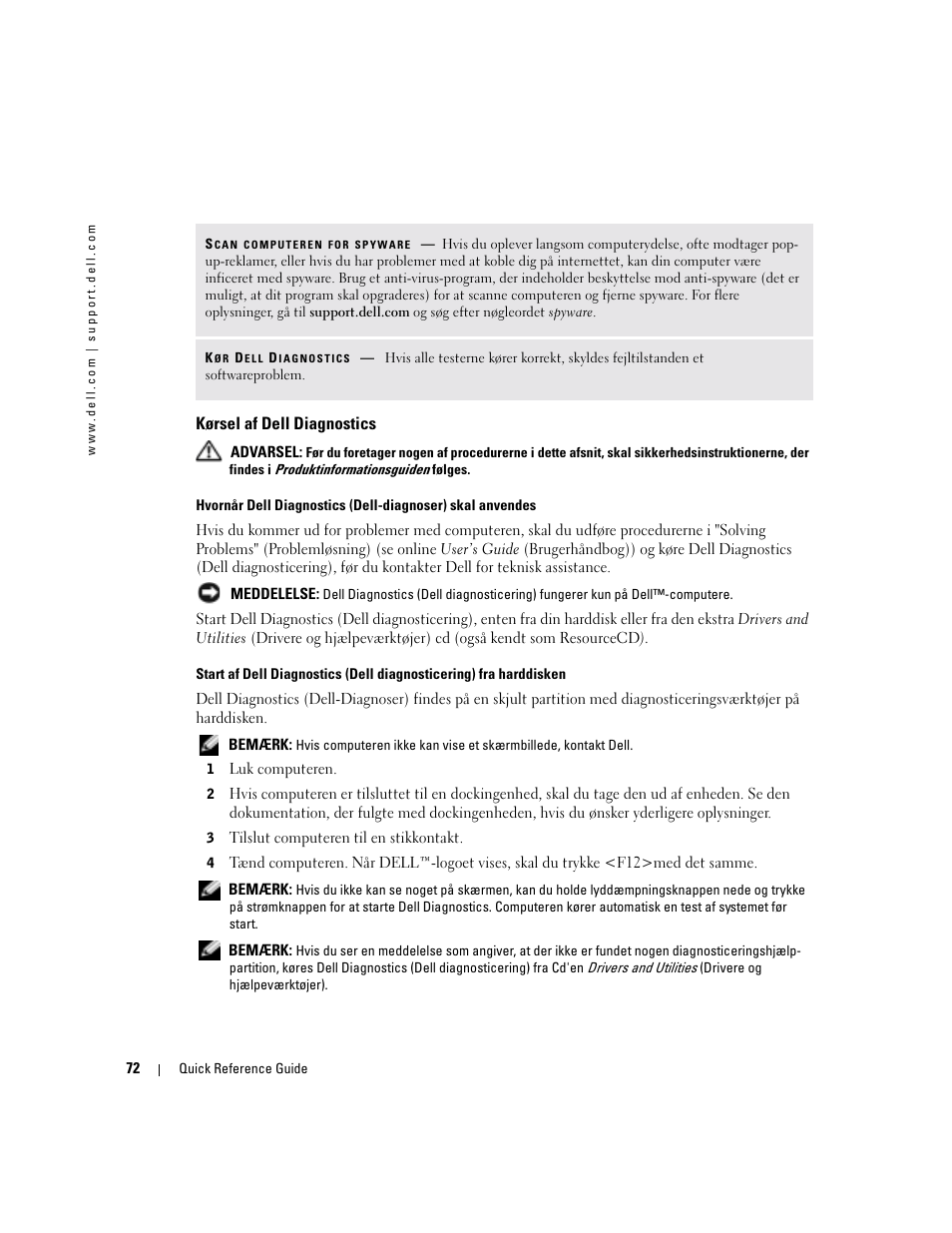 Kørsel af dell diagnostics | Dell Precision M70 User Manual | Page 72 / 182