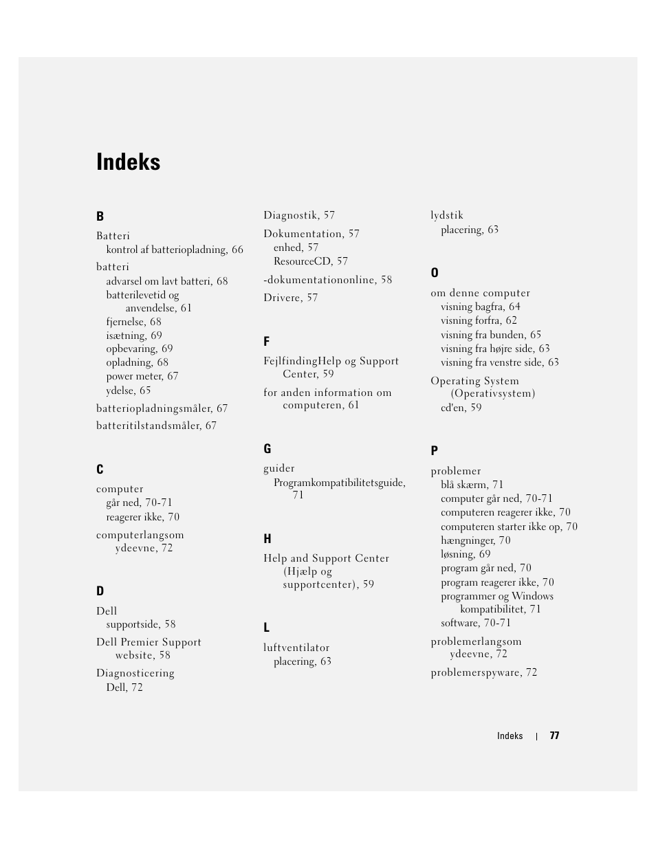 Indeks | Dell Precision M70 User Manual | Page 77 / 182