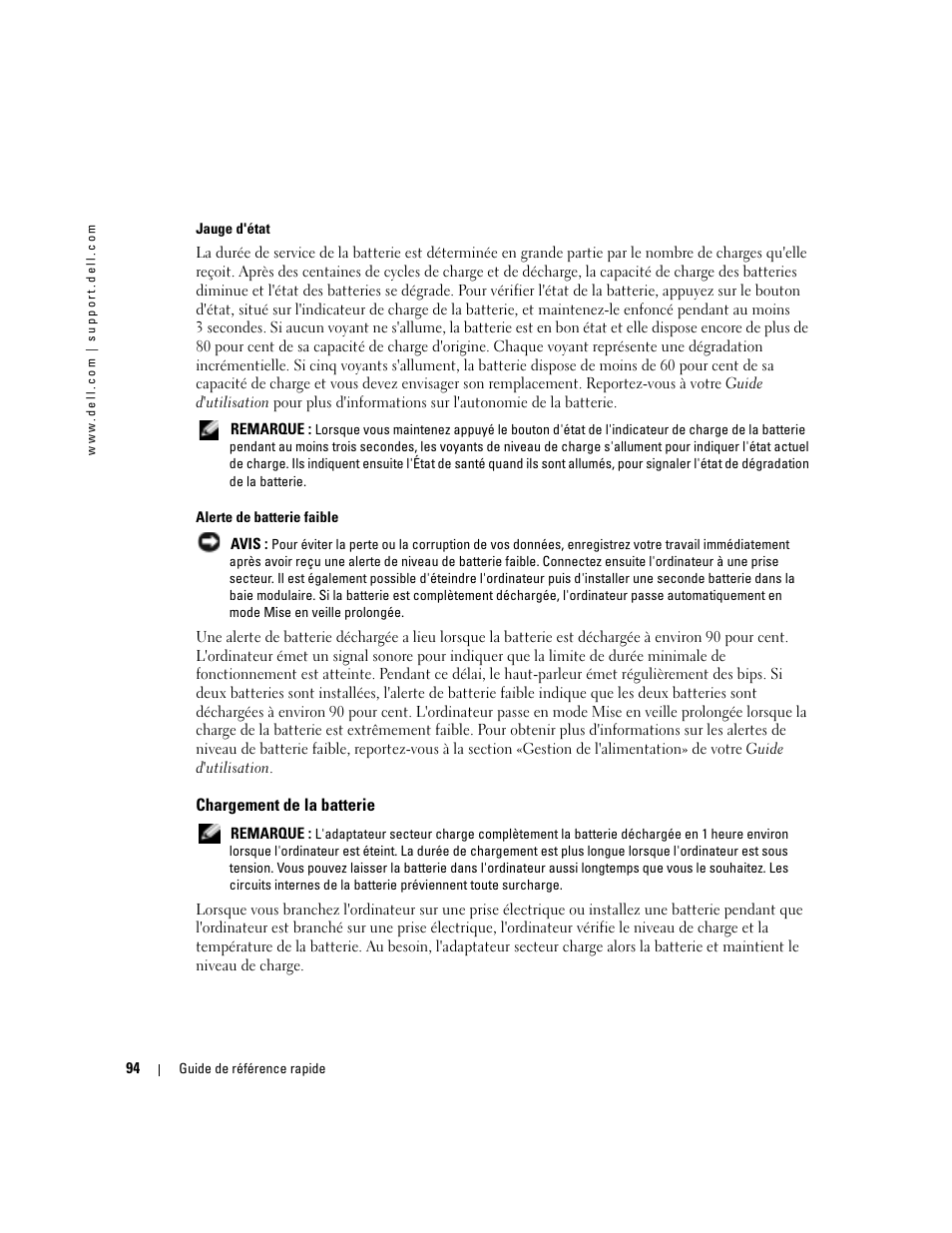 Chargement de la batterie | Dell Precision M70 User Manual | Page 94 / 182