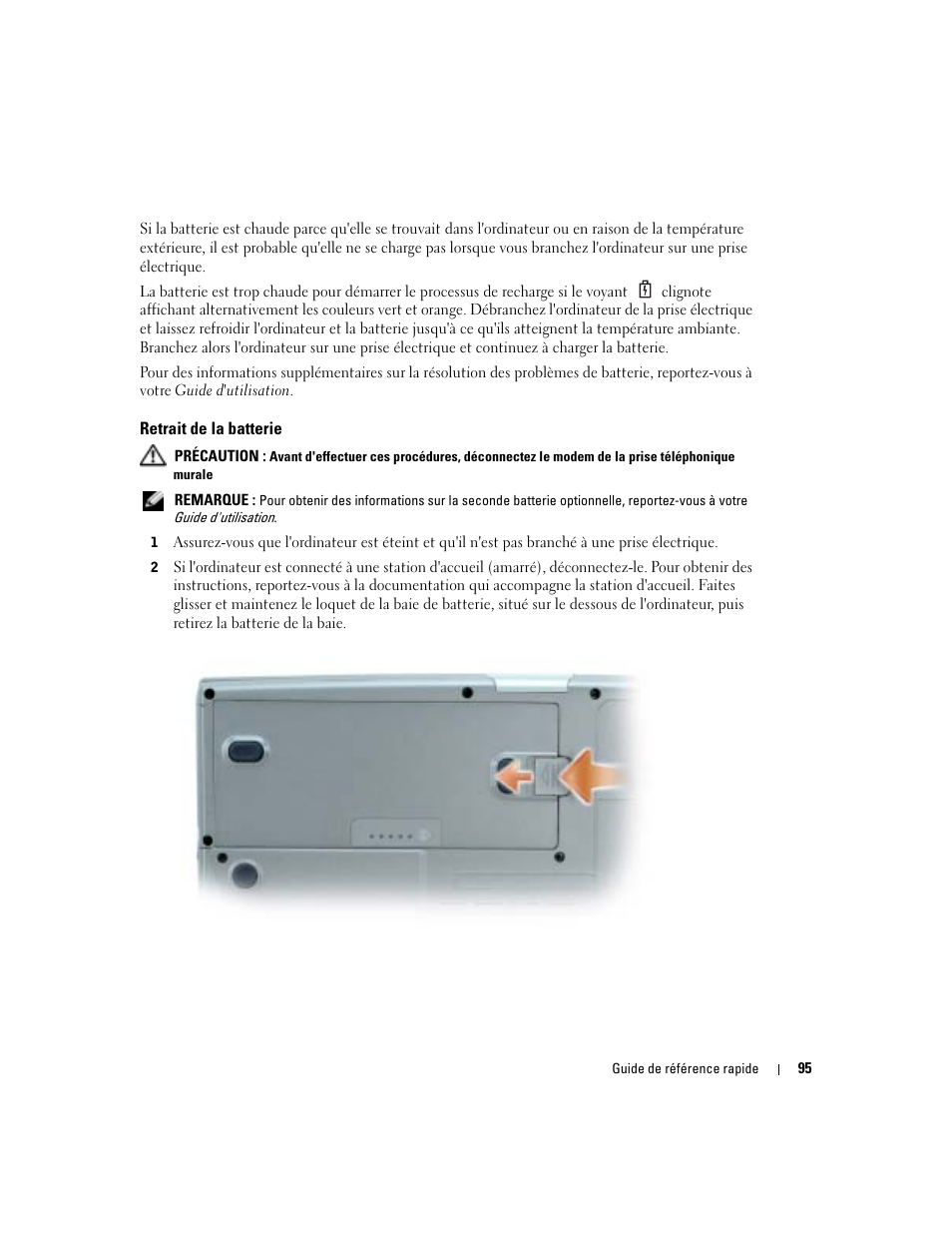 Retrait de la batterie | Dell Precision M70 User Manual | Page 95 / 182