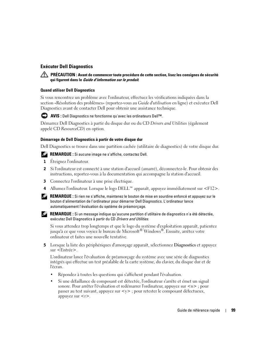 Exécuter dell diagnostics | Dell Precision M70 User Manual | Page 99 / 182