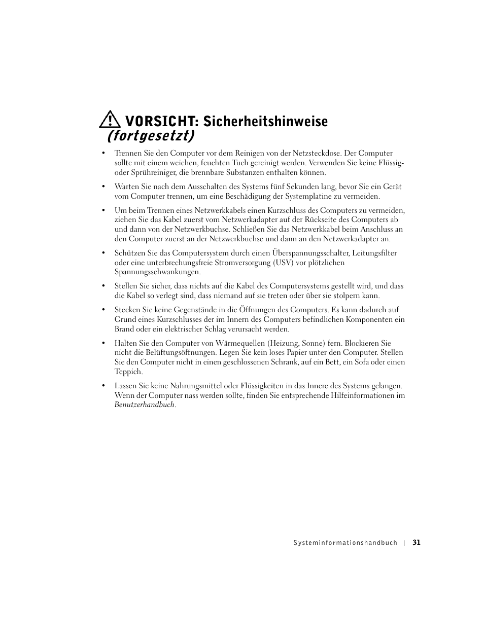 Vorsicht: sicherheitshinweise (fortgesetzt) | Dell Precision 340 User Manual | Page 32 / 62