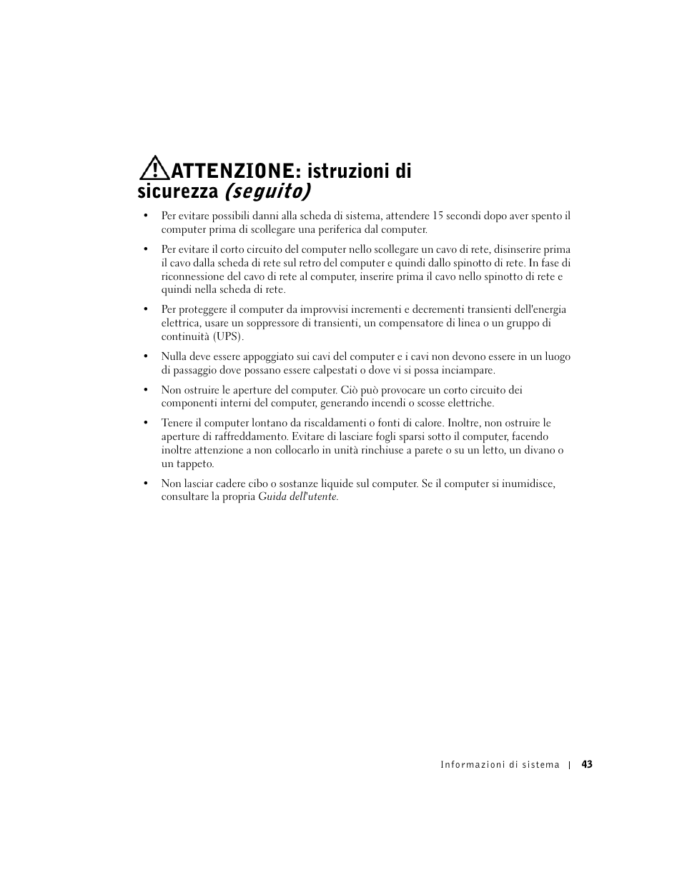 Attenzione: istruzioni di sicurezza (seguito) | Dell Precision 340 User Manual | Page 44 / 62