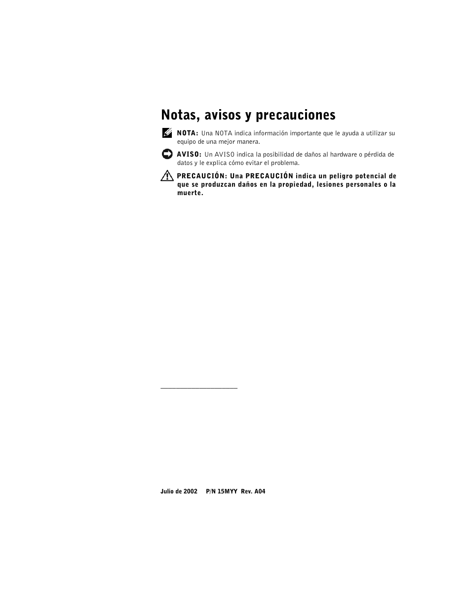 Notas, avisos y precauciones | Dell Precision 340 User Manual | Page 51 / 62