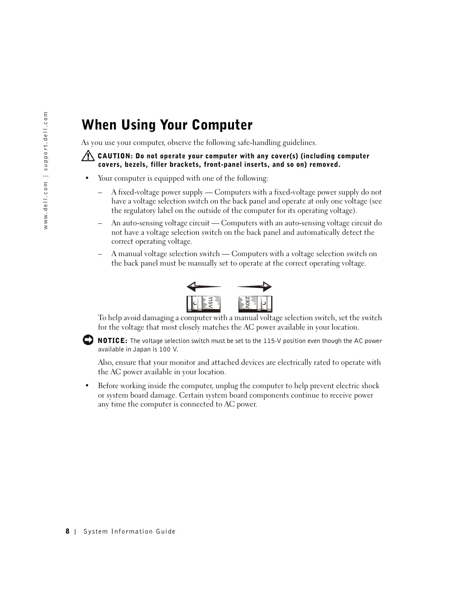 When using your computer | Dell Precision 340 User Manual | Page 9 / 62