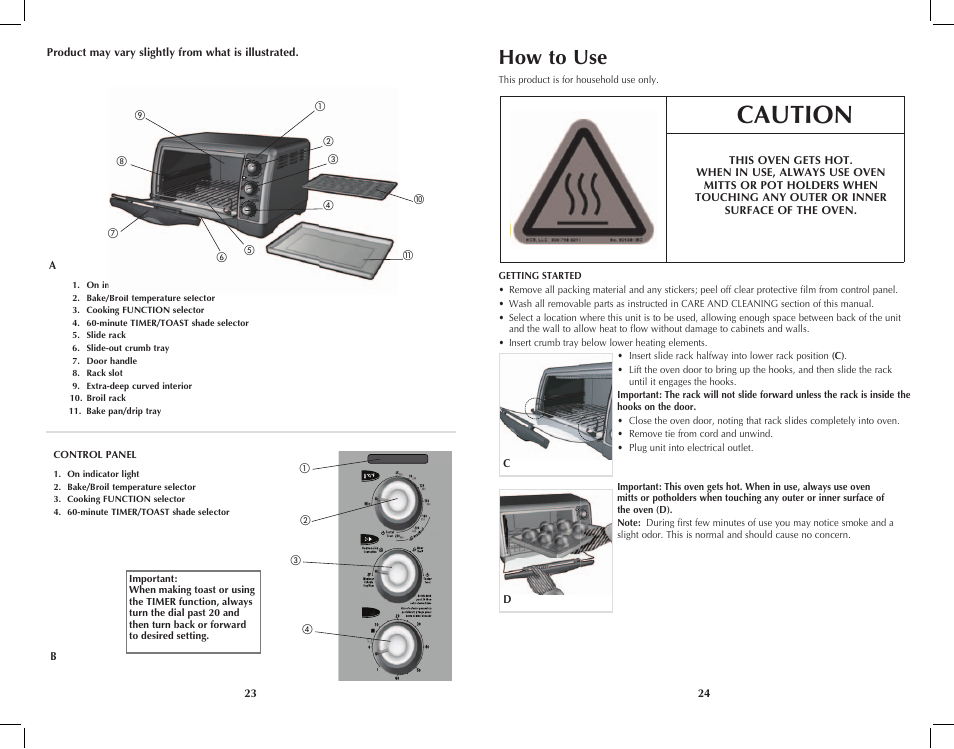 Caution, How to use | Black & Decker Perfect Broil CTO4401B User Manual | Page 13 / 23
