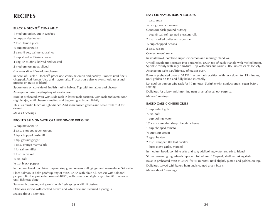 Recipes | Black & Decker Perfect Broil CTO4401B User Manual | Page 18 / 23