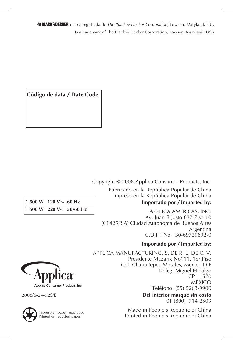 Black & Decker Perfect Broil CTO4401B User Manual | Page 23 / 23