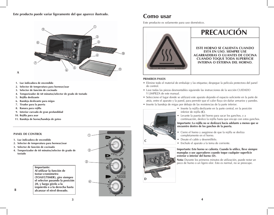 Precaución, Como usar | Black & Decker Perfect Broil CTO4401B User Manual | Page 3 / 23