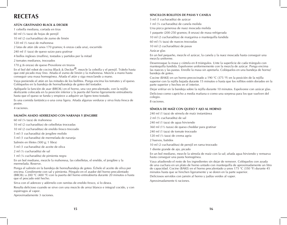 Recetas | Black & Decker Perfect Broil CTO4401B User Manual | Page 9 / 23