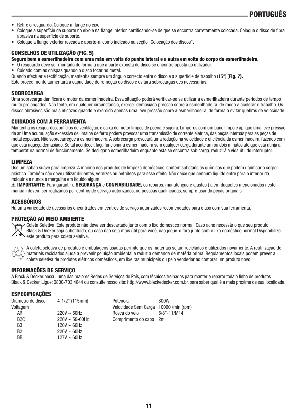 Português | Black & Decker Linea Pro G720 User Manual | Page 11 / 16