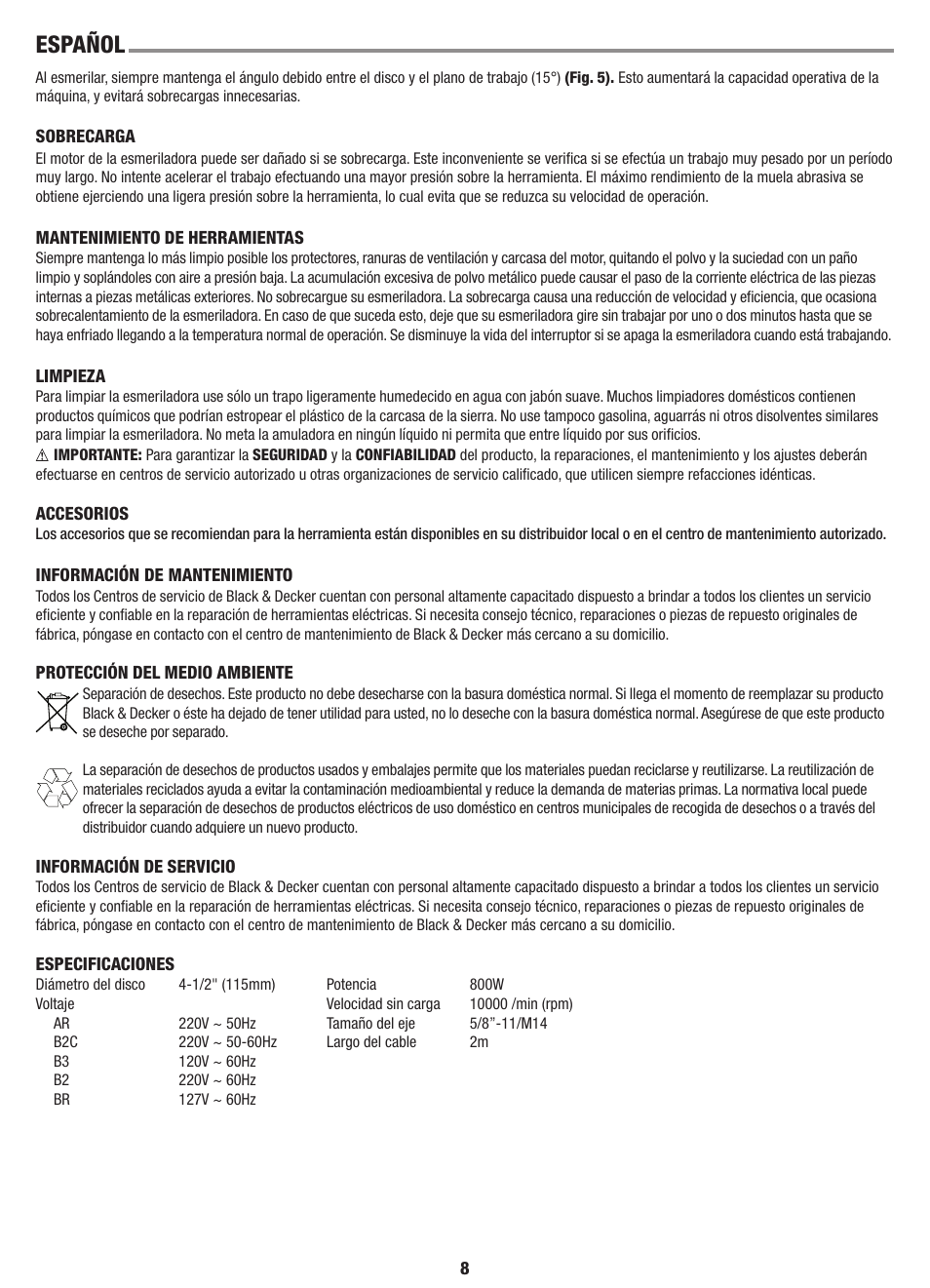 Español | Black & Decker Linea Pro G720 User Manual | Page 8 / 16