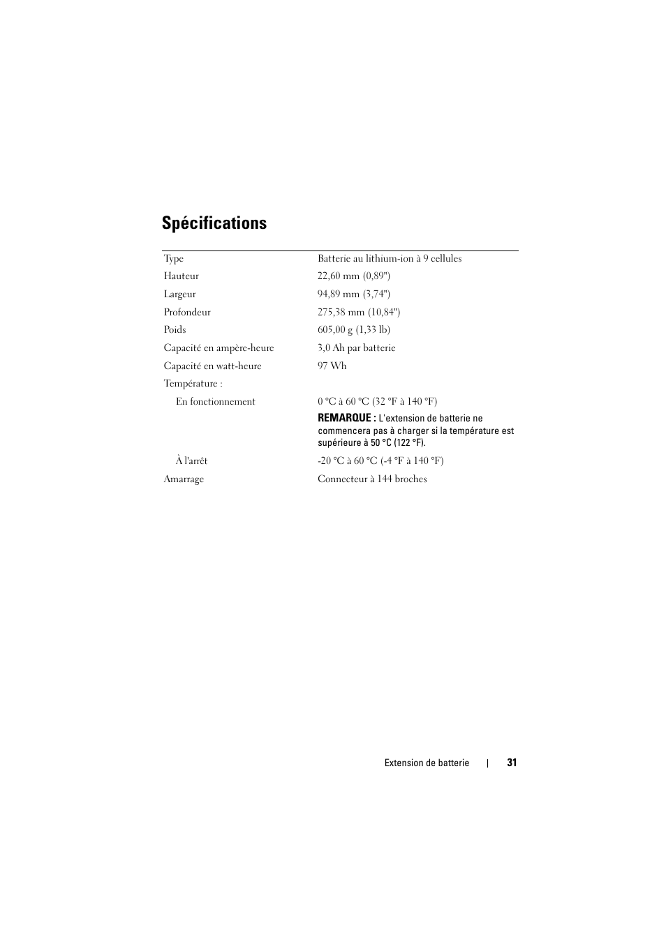 Spécifications | Dell Latitude E5420 (Early 2011) User Manual | Page 33 / 88