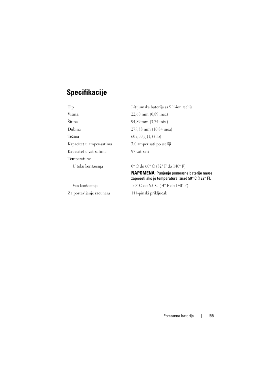 Specifikacije | Dell Latitude E5420 (Early 2011) User Manual | Page 57 / 88