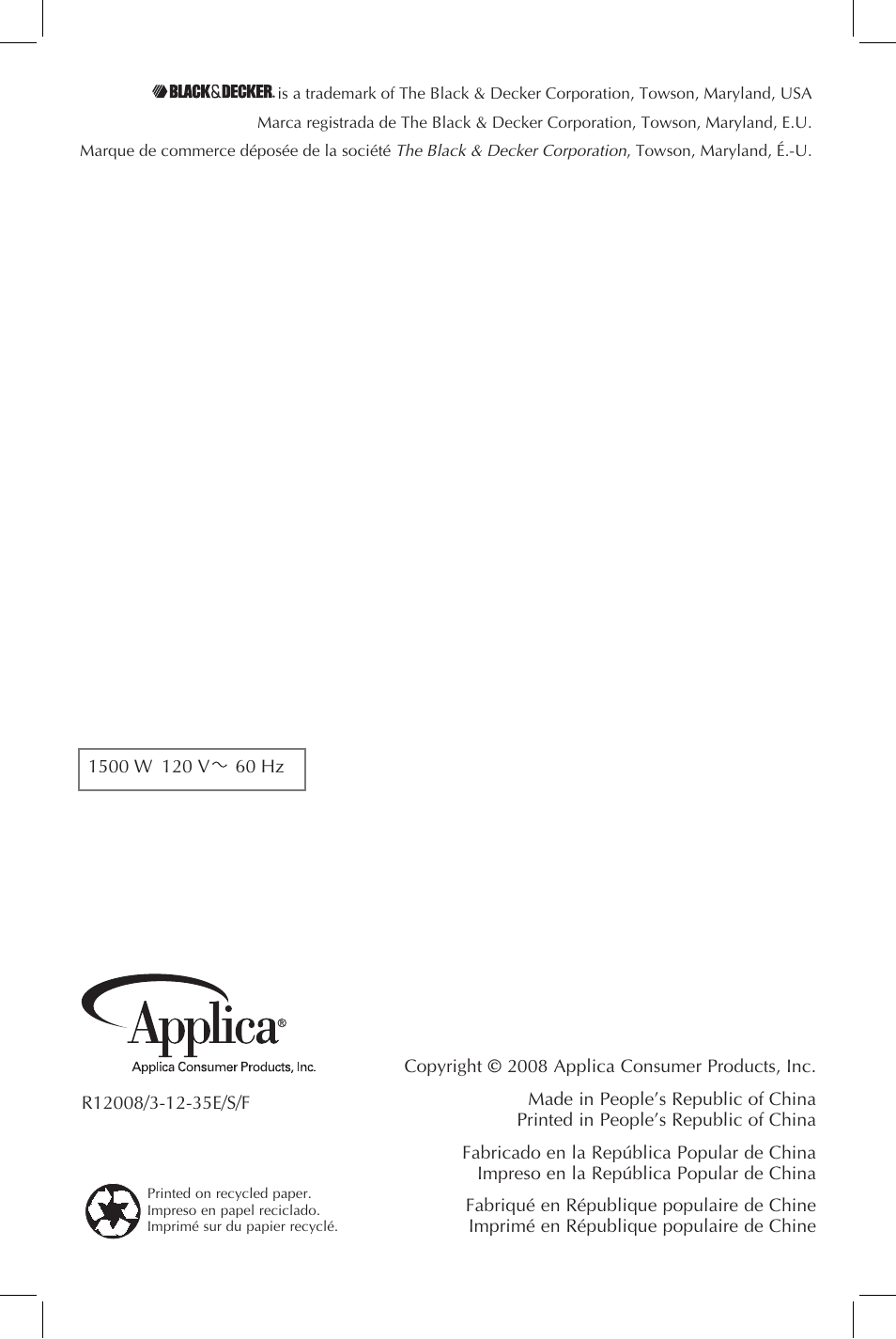 Black & Decker JKC920 User Manual | Page 15 / 15