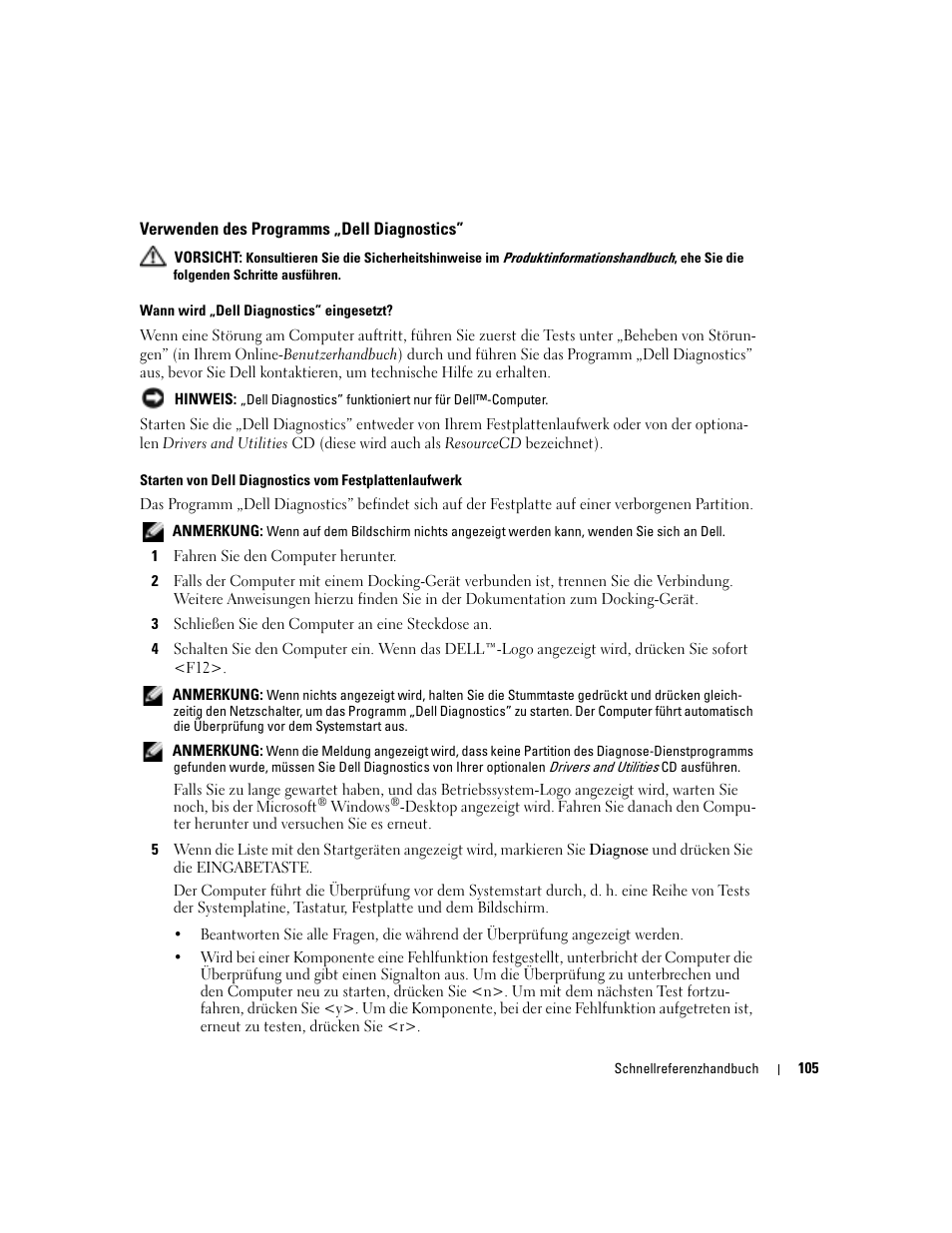 Verwenden des programms „dell diagnostics | Dell Latitude D410 User Manual | Page 105 / 166