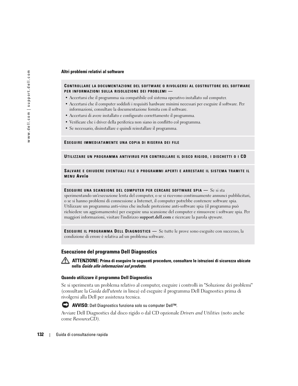 Esecuzione del programma dell diagnostics | Dell Latitude D410 User Manual | Page 132 / 166