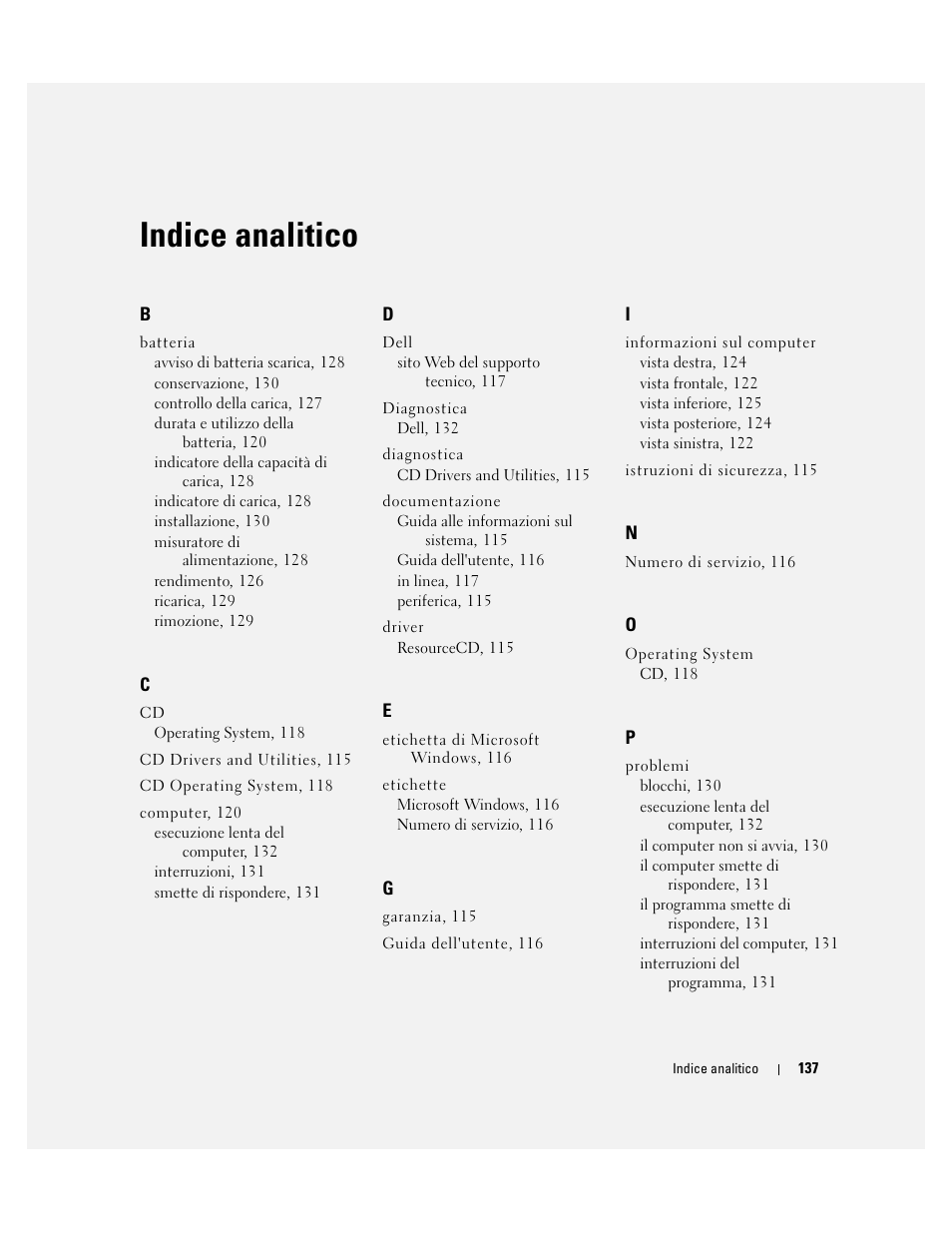 Indice analitico | Dell Latitude D410 User Manual | Page 137 / 166
