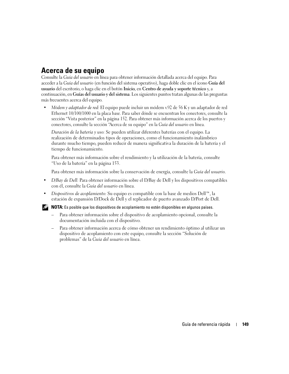 Acerca de su equipo | Dell Latitude D410 User Manual | Page 149 / 166