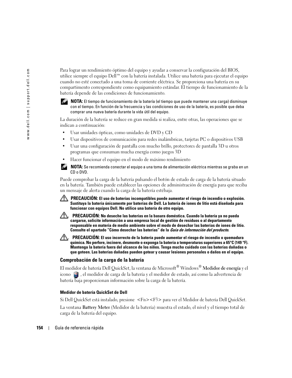 Comprobación de la carga de la batería | Dell Latitude D410 User Manual | Page 154 / 166