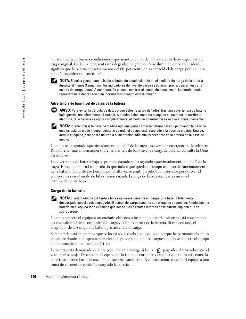 Carga de la batería | Dell Latitude D410 User Manual | Page 156 / 166
