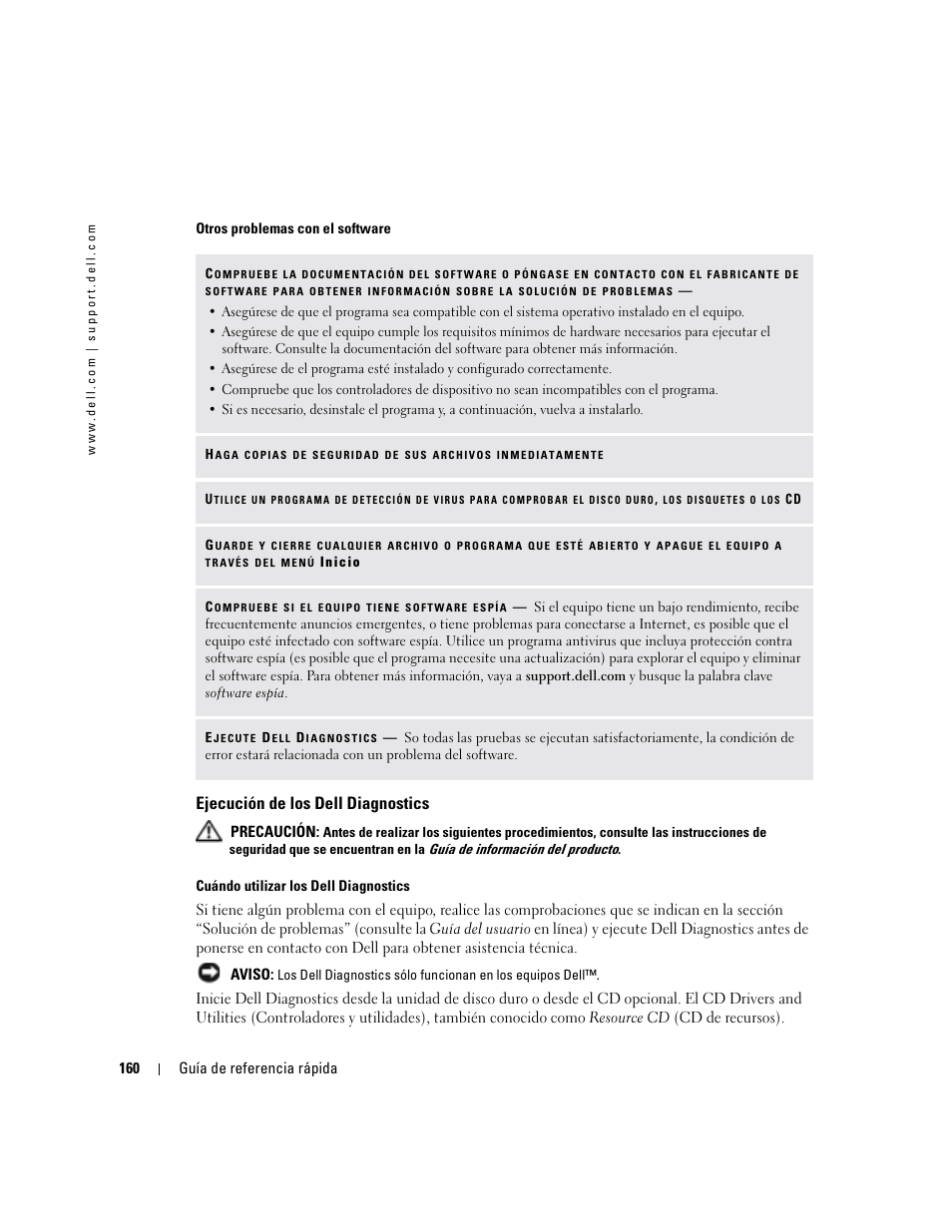 Ejecución de los dell diagnostics | Dell Latitude D410 User Manual | Page 160 / 166