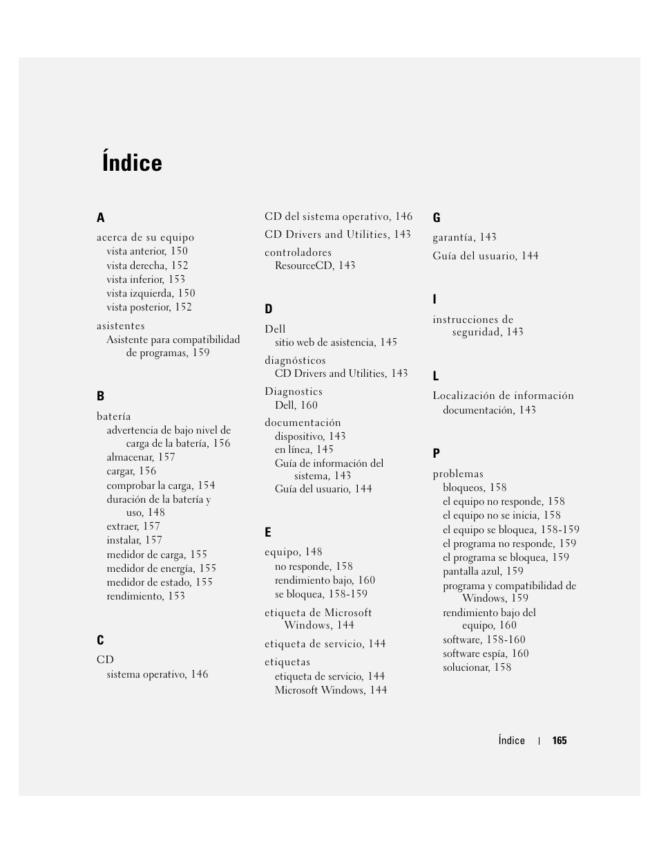 Índice | Dell Latitude D410 User Manual | Page 165 / 166