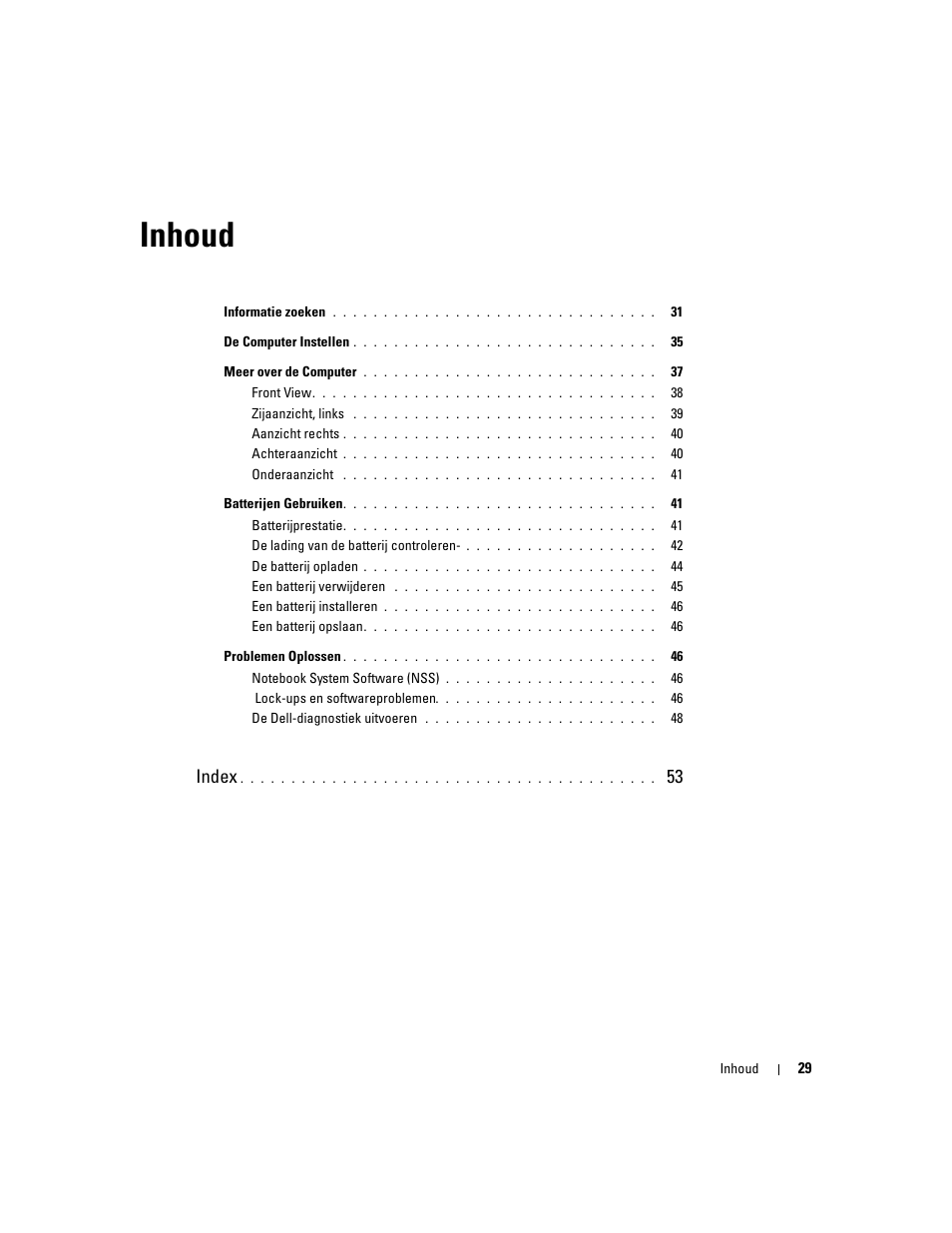 Inhoud, Index | Dell Latitude D410 User Manual | Page 29 / 166