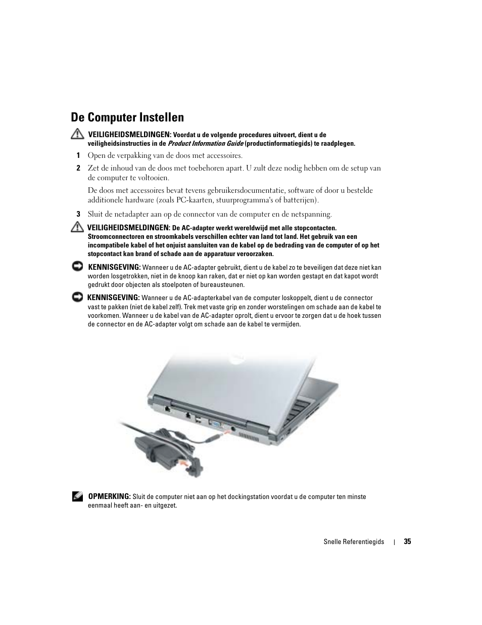 De computer instellen | Dell Latitude D410 User Manual | Page 35 / 166