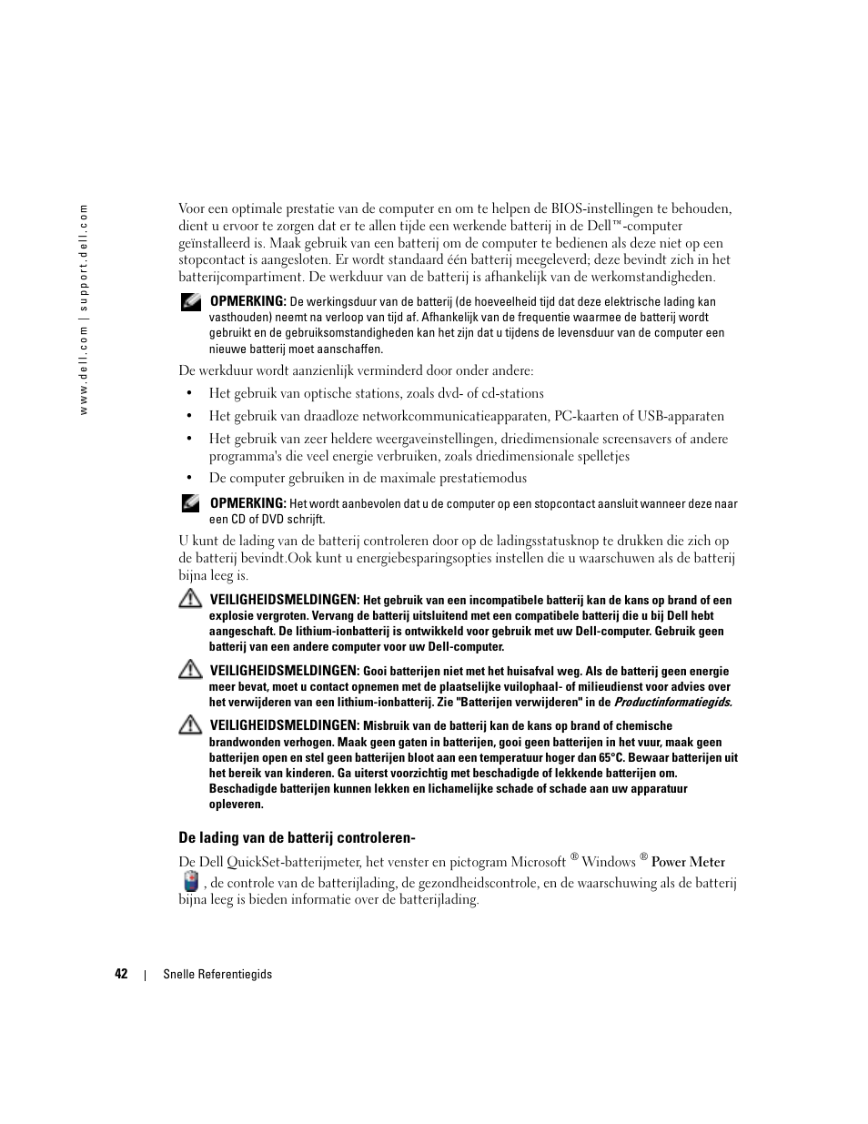 De lading van de batterij controleren | Dell Latitude D410 User Manual | Page 42 / 166