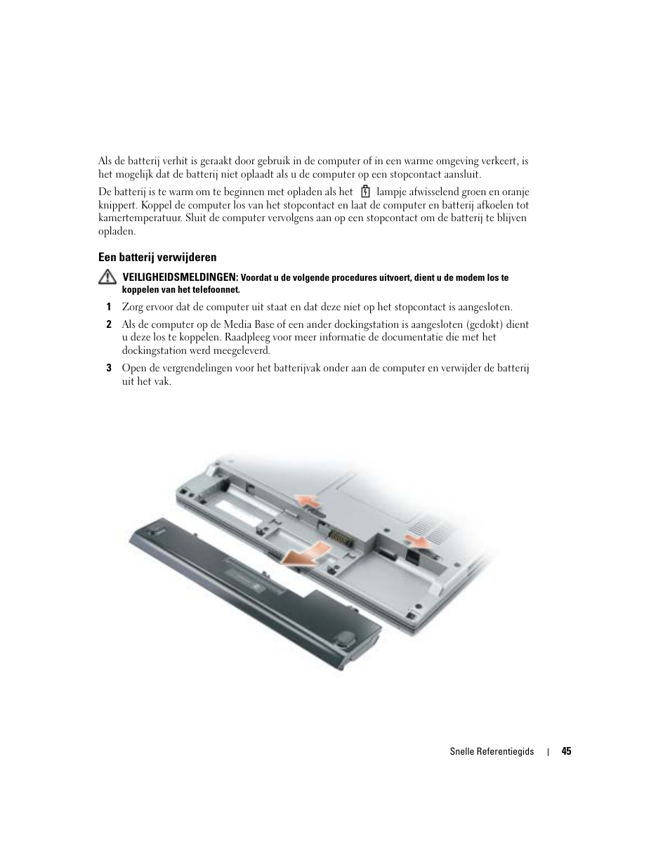 Een batterij verwijderen | Dell Latitude D410 User Manual | Page 45 / 166
