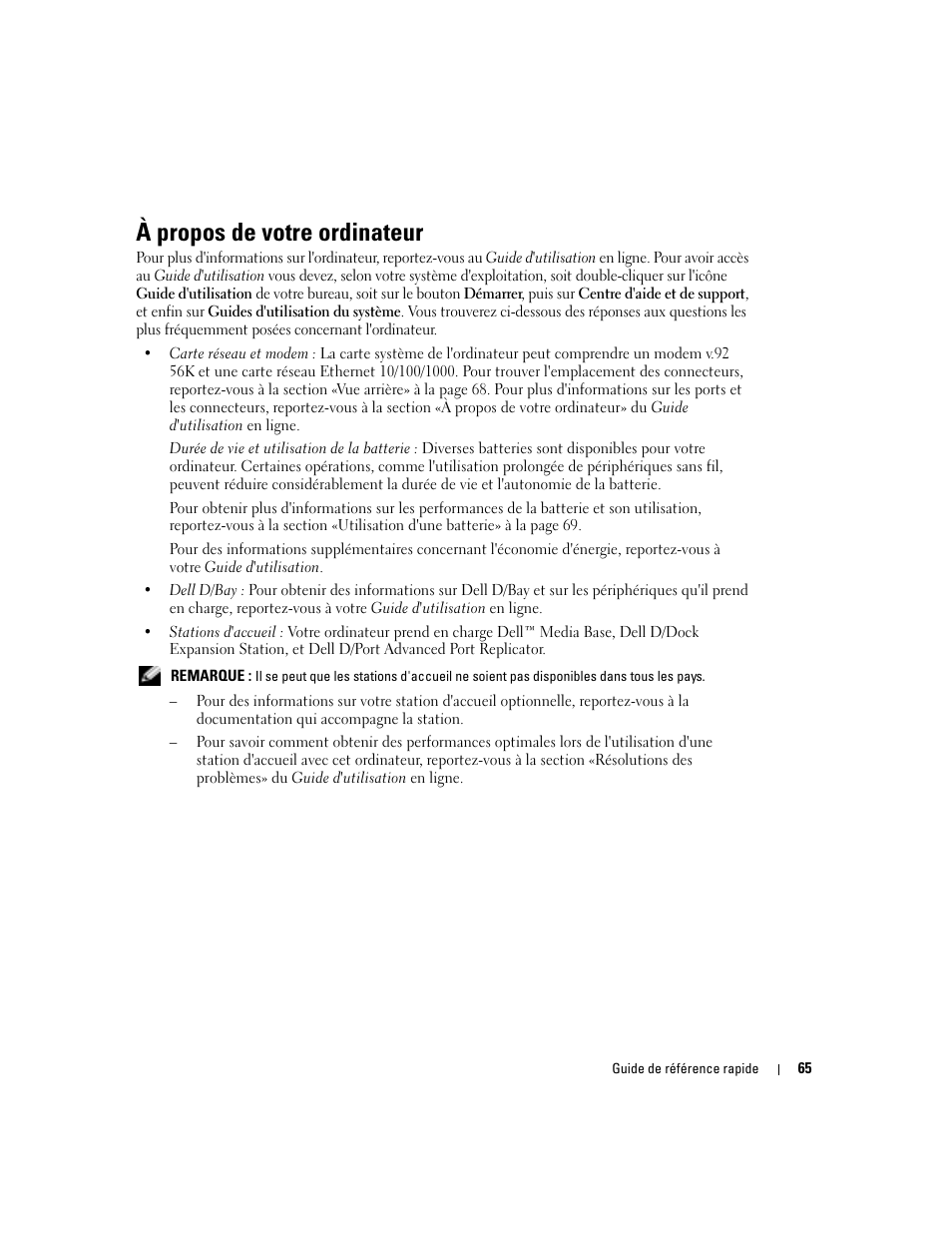 À propos de votre ordinateur | Dell Latitude D410 User Manual | Page 65 / 166