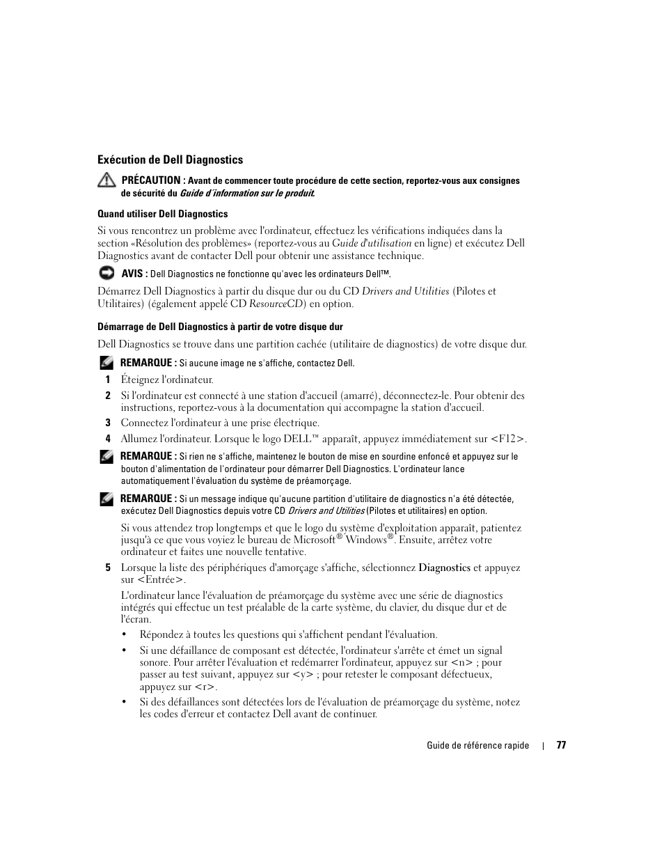 Exécution de dell diagnostics | Dell Latitude D410 User Manual | Page 77 / 166