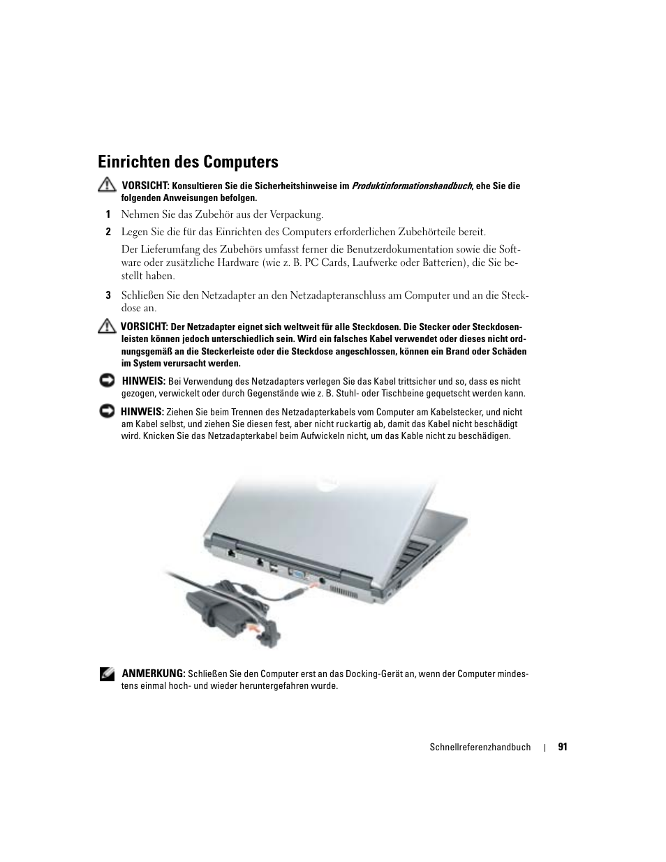 Einrichten des computers | Dell Latitude D410 User Manual | Page 91 / 166