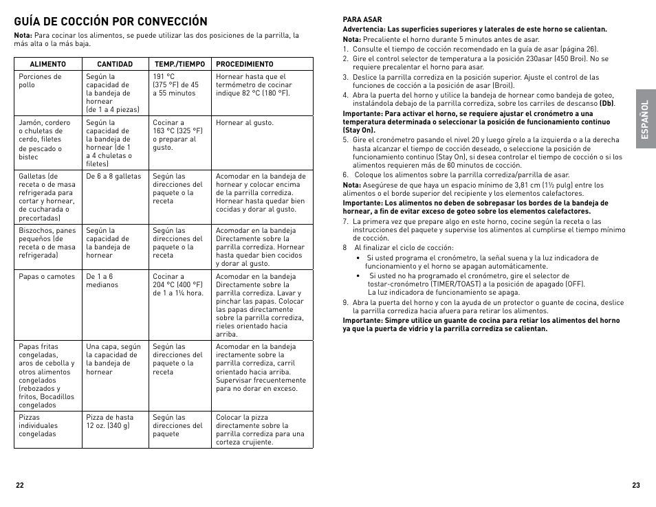 Guía de cocción por convección | Black & Decker TRO4085 User Manual | Page 12 / 17